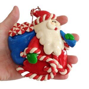 Kurt Adler Clay Dough Christmas Ornament Santa Candy Canes Toy Bag